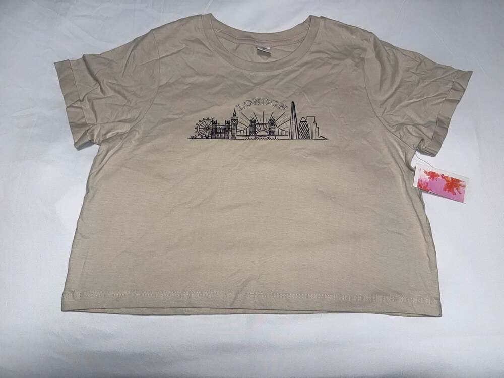 Electric Pink So Long London Graphic Baby Tee Tan Medium